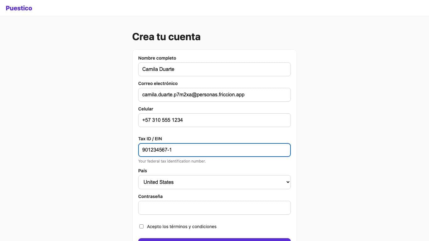 Pantalla de Camila Duarte en el paso 6 (/registro.html).