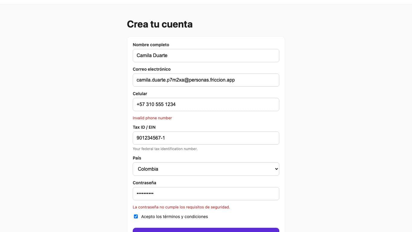Pantalla de Camila Duarte en el paso 10 (/registro.html).