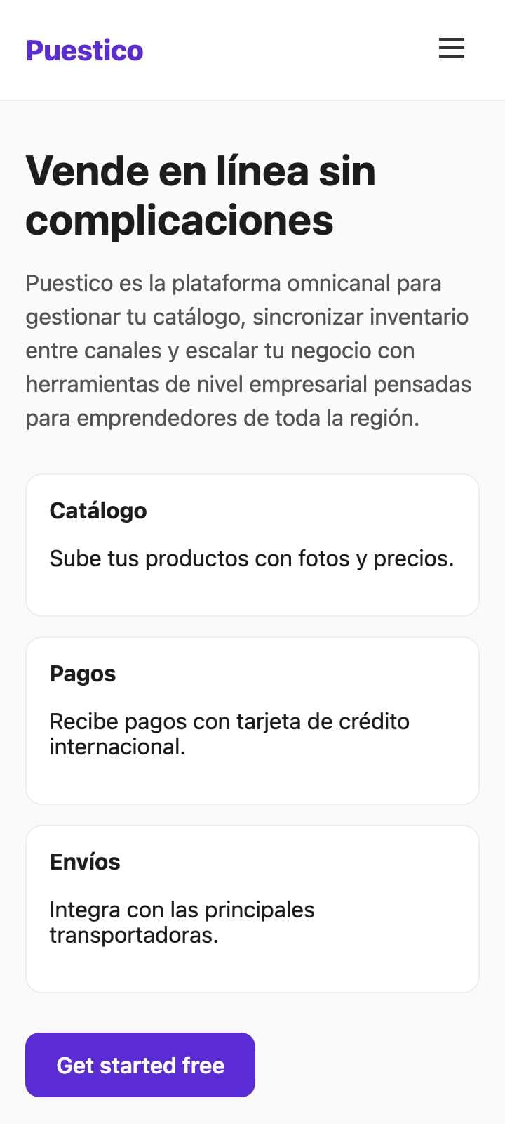 Pantalla de Jorge Medina en el paso 1 (/). Marcado: Tocó el ícono de tres rayas.