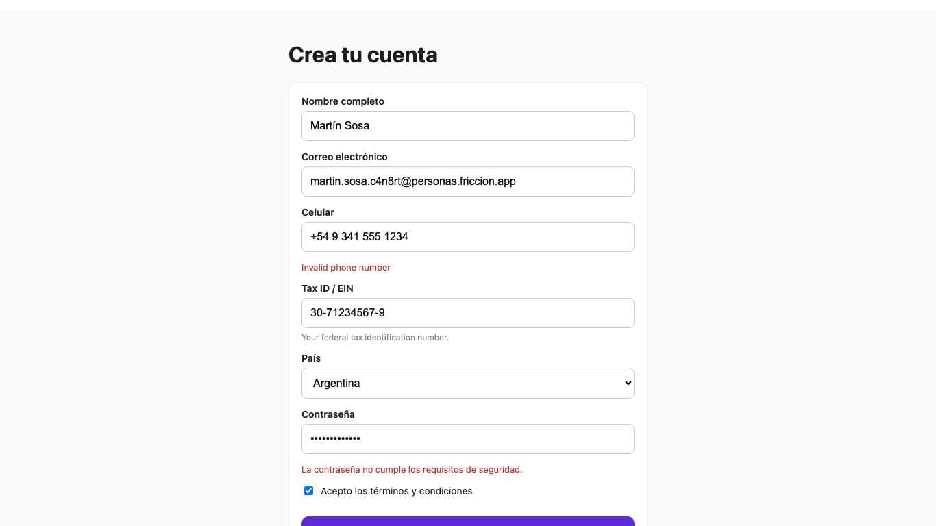 Pantalla de Martín Sosa en el paso 10 (/registro.html). Marcado: Escribió en “Celular”.